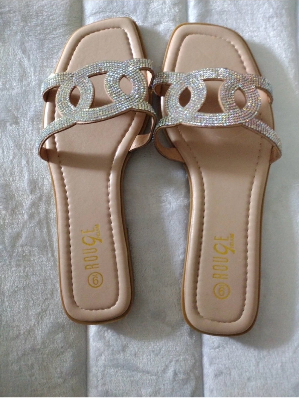 Rouge Helium Nude Pink Crystal-Embellished Slide Sandals NWOT - Picture 2 of 8